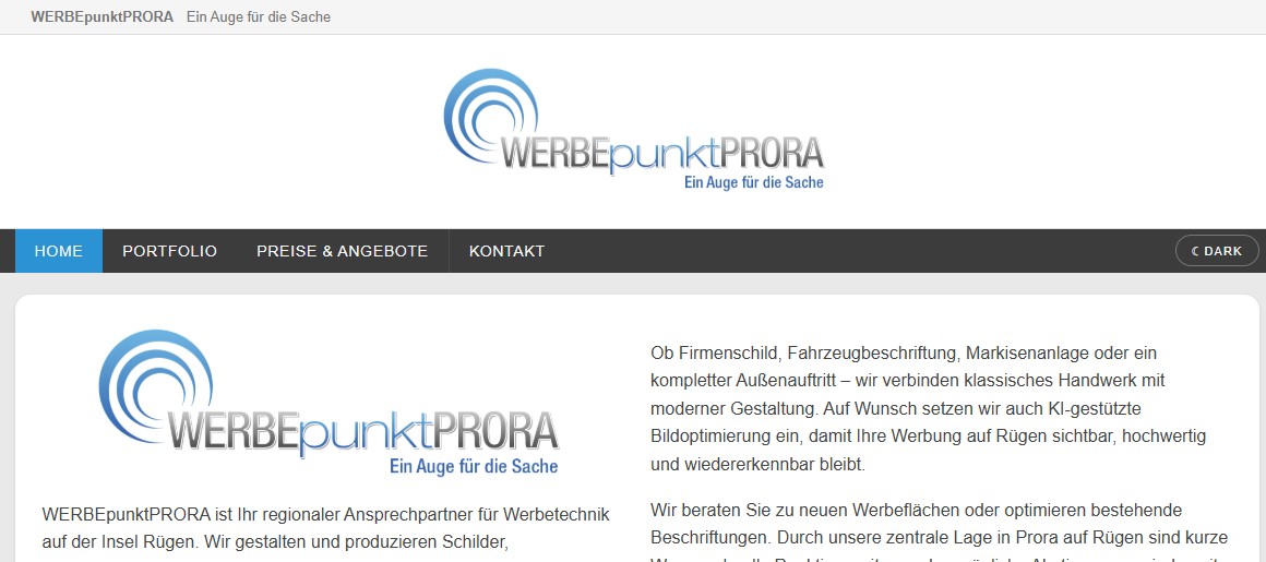 Werbepunkt Prora – Webdesign & Struktur für lokale Werbetechnik